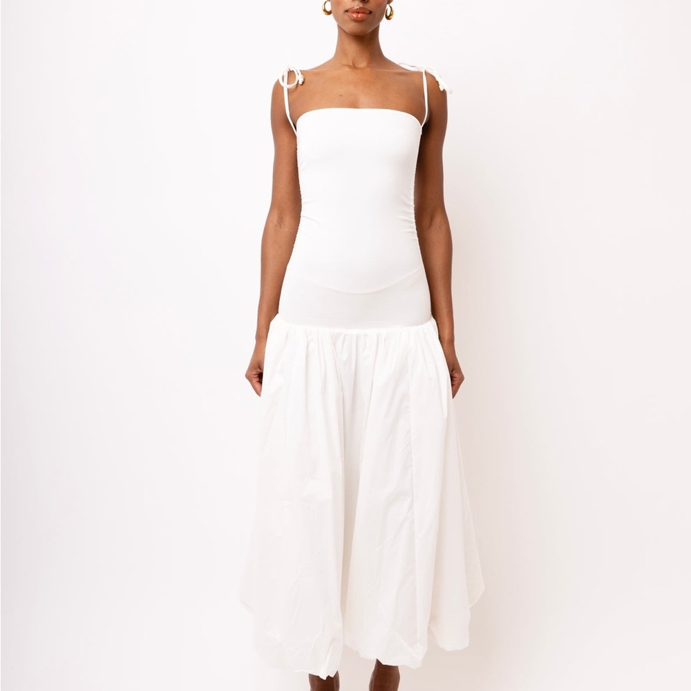 White Tiered A-Line Midi Dress